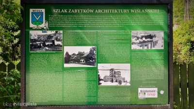 Tablica informacyjna Szlaku Zabytków Architektury Wiślańskiej - główny deptak Wisła.